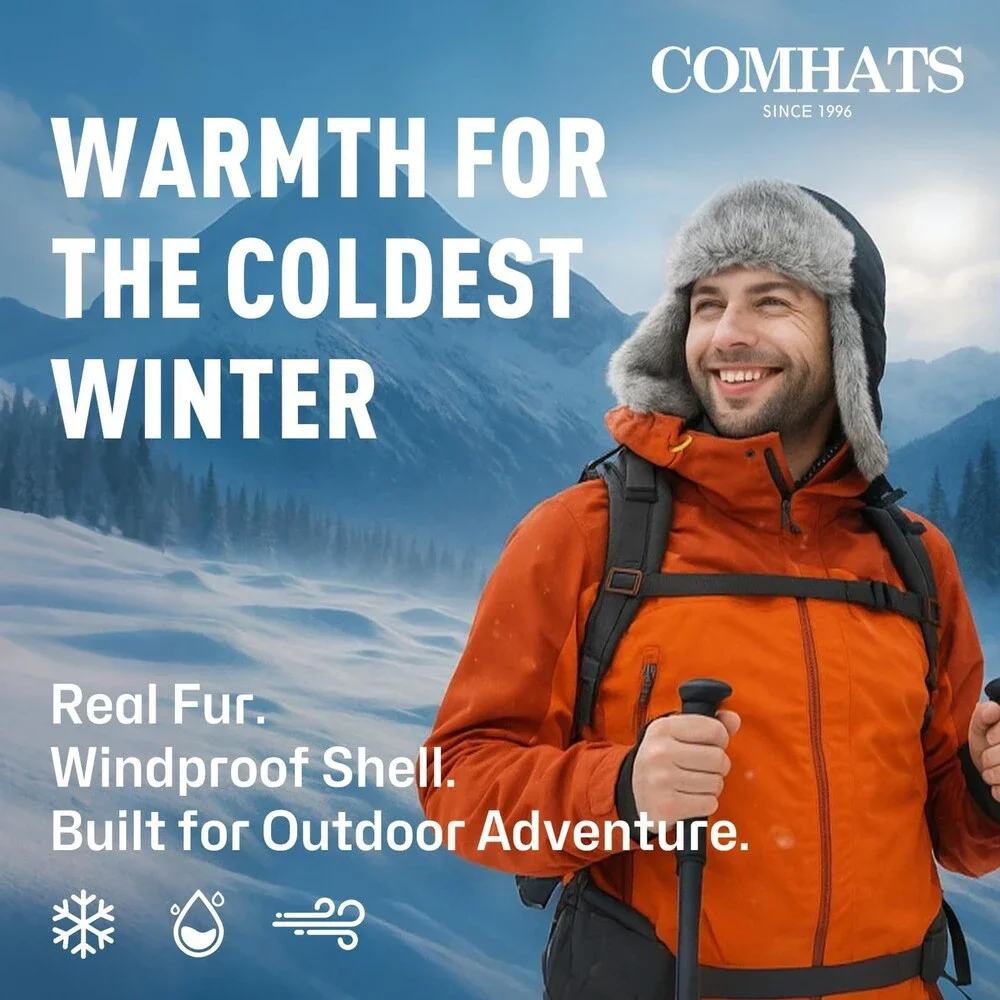 Comhats 100% Rabbit Fur Winter Trapper Ushanka Hat Waterproof (US, Alpha,